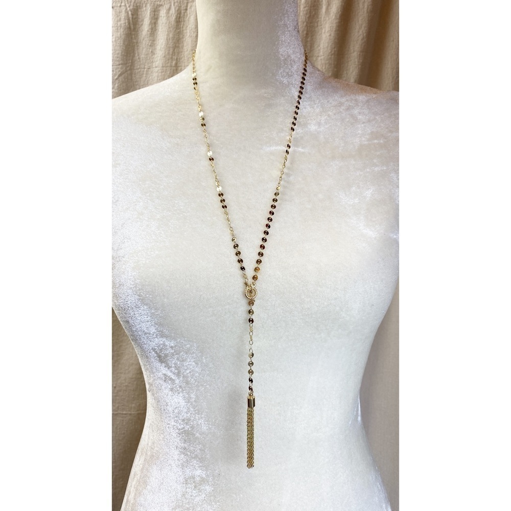 Meraki Accessories Long Gold Y necklace with toggle closure